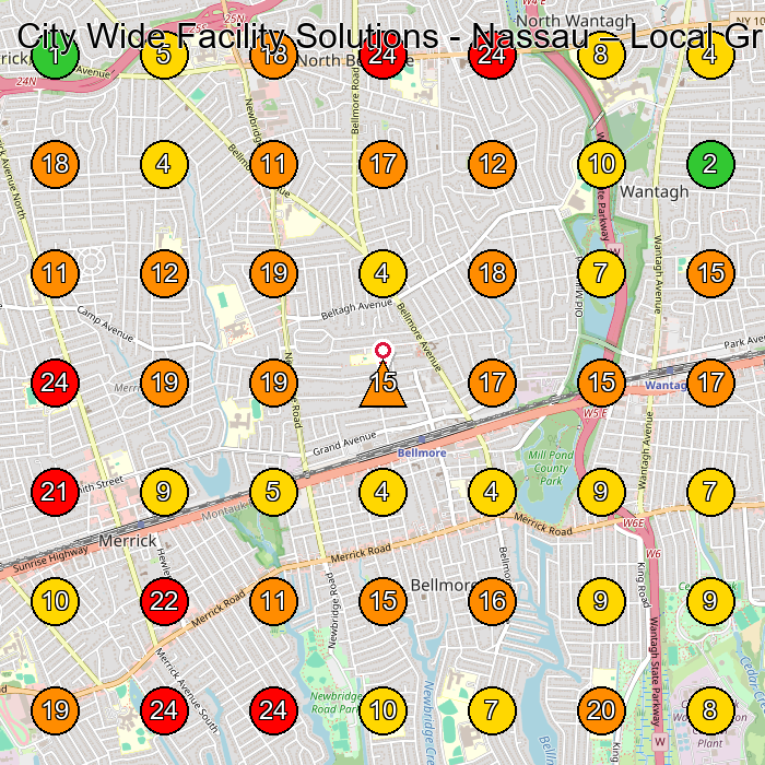 City Wide Facility Solutions - Nassau Commercial Cleaning Service GeoGrid ranking map for Bellmore NY